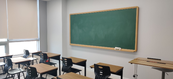 Classroom with blackboard on the right