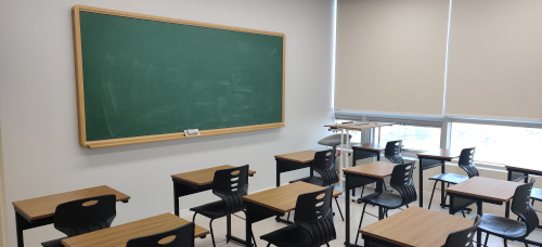 Classroom with blackboard on the left